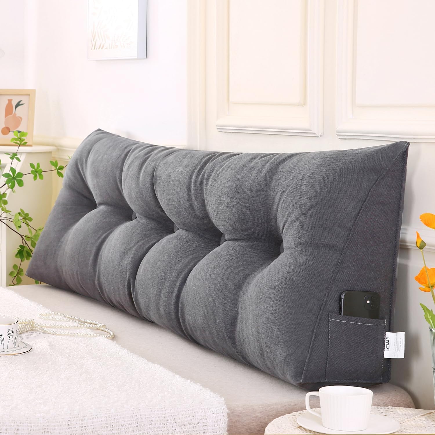 SAMTY Triangular Wedge Pillow headboard Queen Size for Couch Large headboard Pillow with Removable Cover Back Rest Pillows for Sitting up in Bed