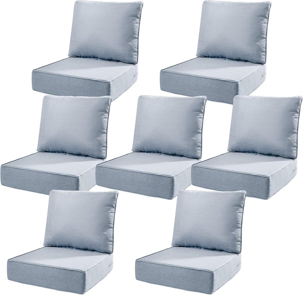 6" Thick Outdoor Cushions 22x24x6, 7-Set Deep Seat Patio Cushions with Removable Cover, Waterproof & Fade Resistant Replacement for Wicker Chair, Loveseat, Sofa - Baby Blue