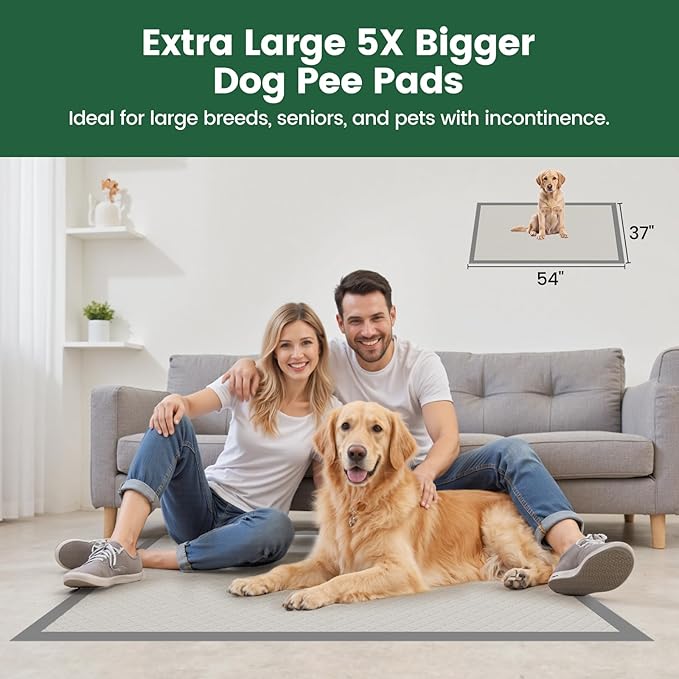 Gardner Pet 5XL 37"x54" Dog Pee Pads Extra Large, Super Absorbent & Leak-Proof Dog Potty Training Pads, Nop-Slip Bottom Puppy Pads, 80 Count Grey
