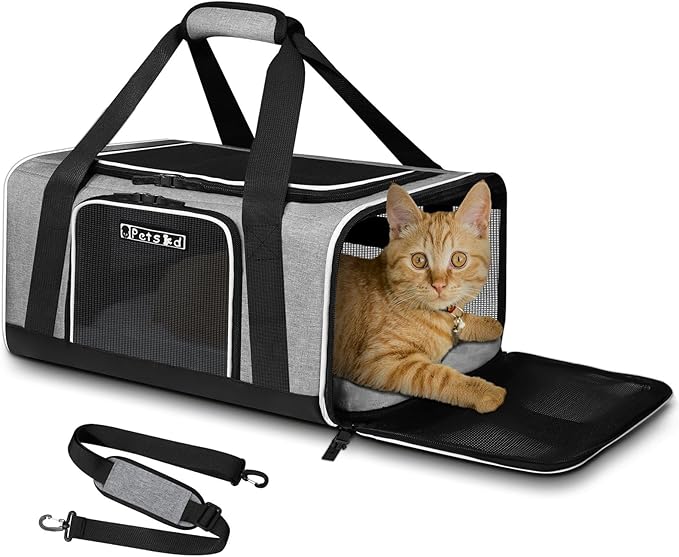 Petskd Pet Carrier 17x12x8.5 JetBlue Allegiant Airline Approved,Pet Travel Carrier Bag for Small Cats and Dogs, Soft Dog Carrier for 1-8 LBS Pets,Dog Cat Carrier with Safety Lock Zipper(Grey)