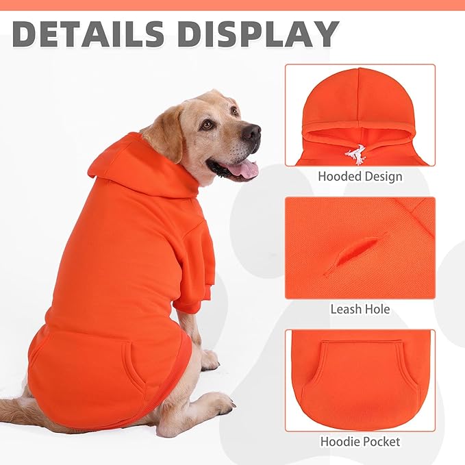 KOOLTAIL Basic Fall Dog Hoodie - Soft & Warm Dog Hoodie Sweater with Leash Hole and Pocket, Pet Winter Coat, Cold Weather Clothes Sweatshirt for Small Medium Large Dogs Puppy Cat Boys Girls,Orange XXL
