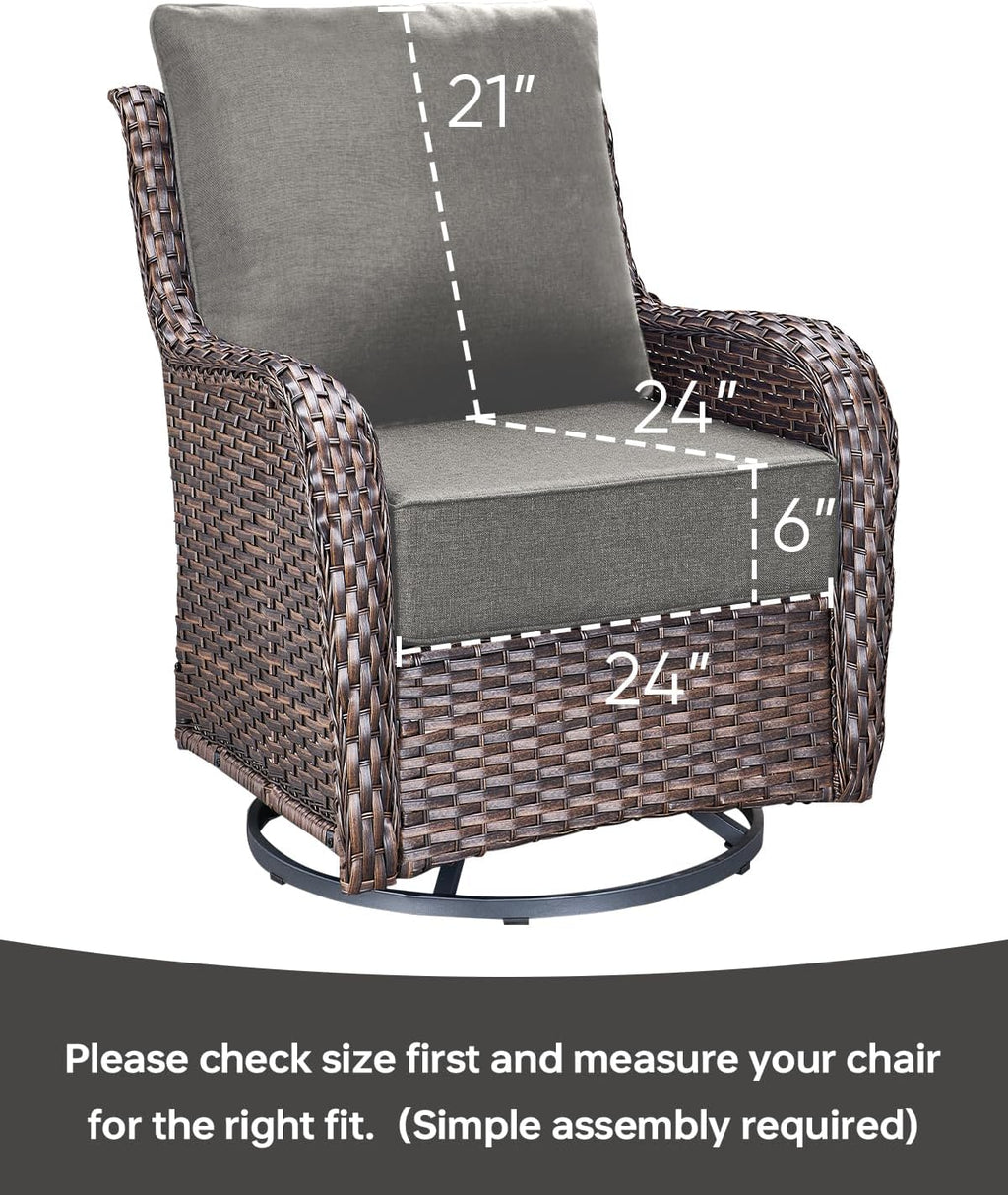 Luxury 24x24x6 Inch Patio Chair Cushions Set of 3 - Memory Foam Deep Seat Water-Resistant Patio Cushion for Lawn Dining Rocking Swivel Chairs Loveseat 3-Seater Sectional Sofa - Grey