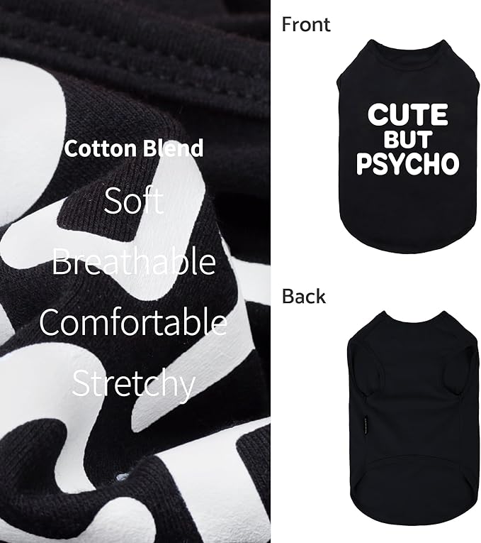 Fitwarm Cute But Psycho Dog Shirt, Summer Clothes for Small Dogs Boy Girl, Funny Pet Outfit, Black, White, XL