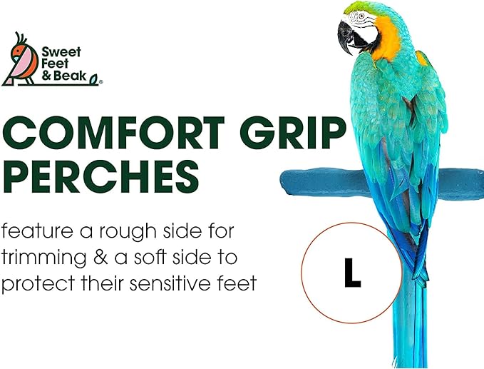 Sweet Feet and Beak Comfort Grip Safety Perch for Bird Cages - Pedicure Perch for Birds to Keep Nails and Beaks in Top Condition - Safe Easy to Install Bird Cage Accessories - L 13"