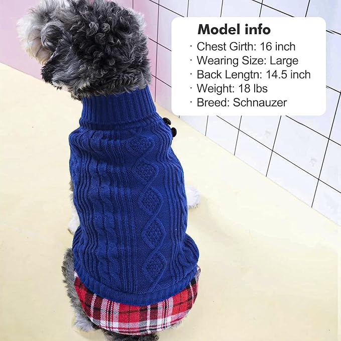 KYEESE Dog Sweater Comfy Pet Coat for Fall Winter Cold Weather Soft Pullover Dog Sweaters for Small Dogs Girl Warm Turtleneck Small Dogs Sweater Stretchy Knitwear Cat Clothes with Gingham Patchwork