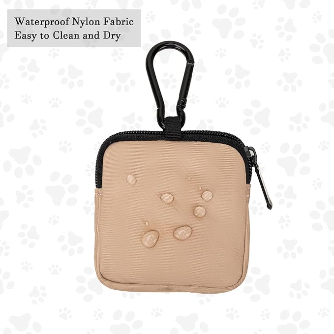 COOWONE Dog Treat Pouch Pocket Sized Pet Puppy Training Pouch for Dog Training Behavior Aids, Waterproof Nylon Fabric Dog Poop Bag Holder, Hands Free Dog Walking Bag with Metal Carabiner (Coffee)