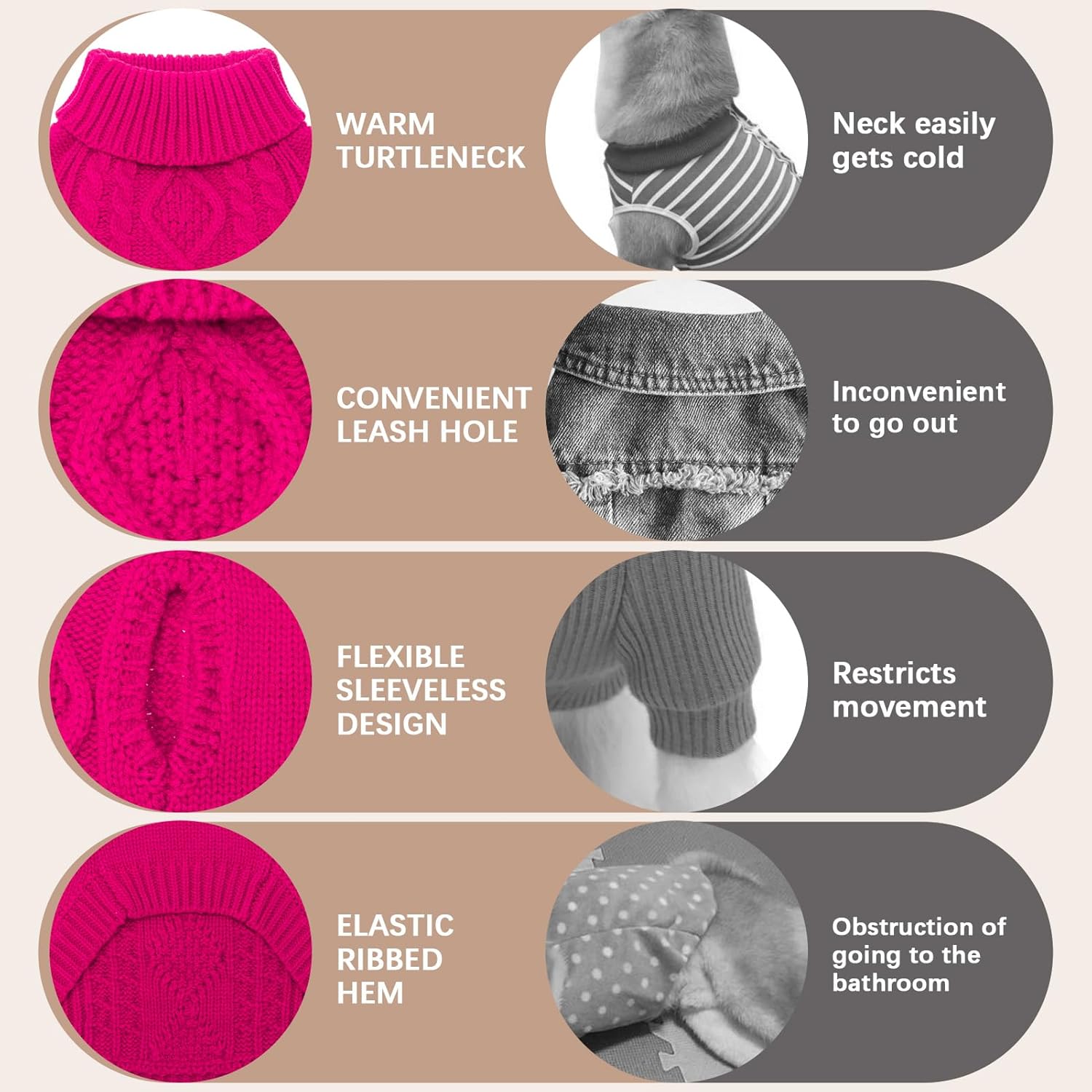 BINGPET Thermal Knitted Dog Sweater for Small Medium Large Dogs,Winter Dog Cat Coat Warm Sweartershirts Outfits,Classic Cable Knit Turtleneck Pullover Dog Jumper Coat Warm Sweartershirts(Rosered,XS)