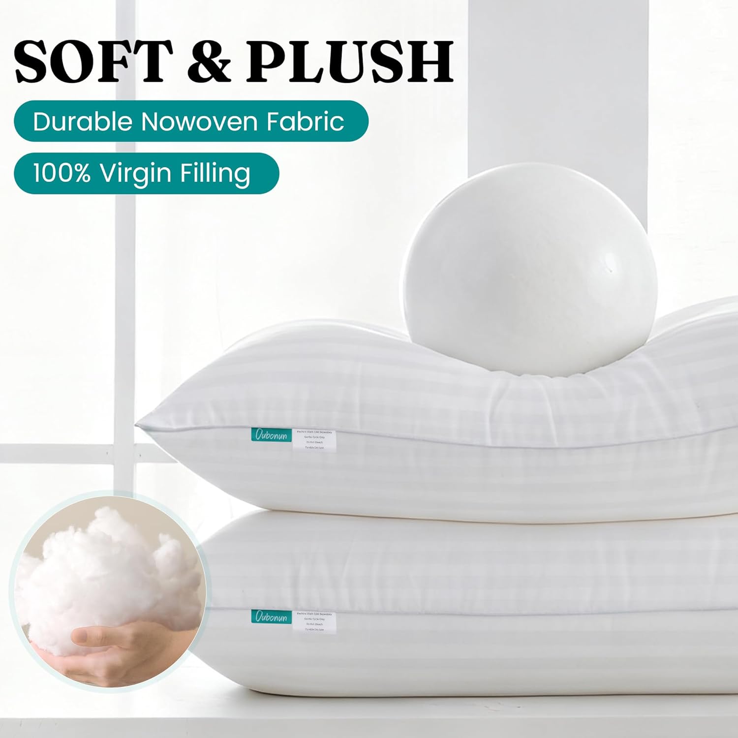 Oubonun 14 x 36 Throw Pillow Inserts, Firm and Fluffy Decorative Pillows for Couch Bed Sofa with Soft Cotton Cover White Cushion with Down Alternative Pack of 1