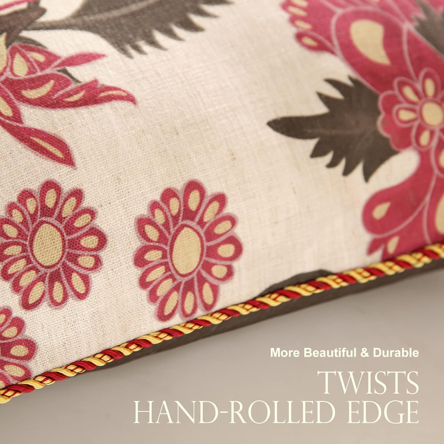 patdrea Designer Throw Pillow Covers,Vintage Red Pillowcases with Leaves and Flower Pattern Pillows Cover for Couch,Linen Decorative Square Cushion for Bed Living Room Outdoor Car,18X18 Inches