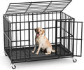 42 in Heavy Duty Dog Crate Steel Escape Proof, Indoor Double Doors and Lockable Wheels,Removable Tray, for Medium and Large Large Dog Breeds,XL