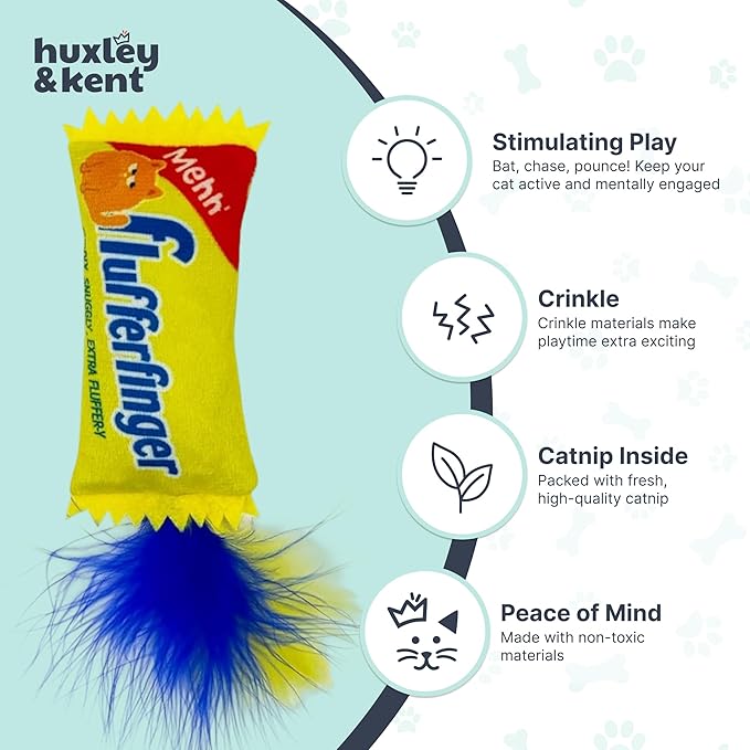 Huxley & Kent Plush Cat Toy - Interactive Catnip Toy for Cats & Kittens - Soft with Crinkle & Catnip - Fun Indoor Play - Flufferfinger