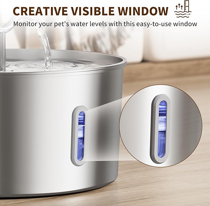 7L/1.85Gal/237oz Stainless Steel Cat Water Fountain, Automatic Pet Fountain Large Dog Water Dispenser with Filters & Dual Function Drinking for Multiple Pets Indoor