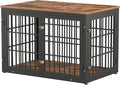 48 Inch Rustic Heavy Duty Dog Crate Furniture for Extra Large Dogs, Decorative Pet House End Table, Wooden Cage Kennel Furniture Indoor, Black and Brown