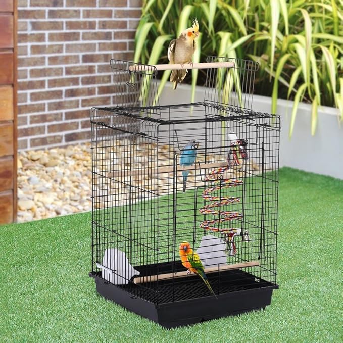 Yaheetech Open Play Top Travel Bird Cage for Conure Sun Parakeet Green Cheek Conure Lovebird Budgie Finch Canary, Small-Size Travel Portable