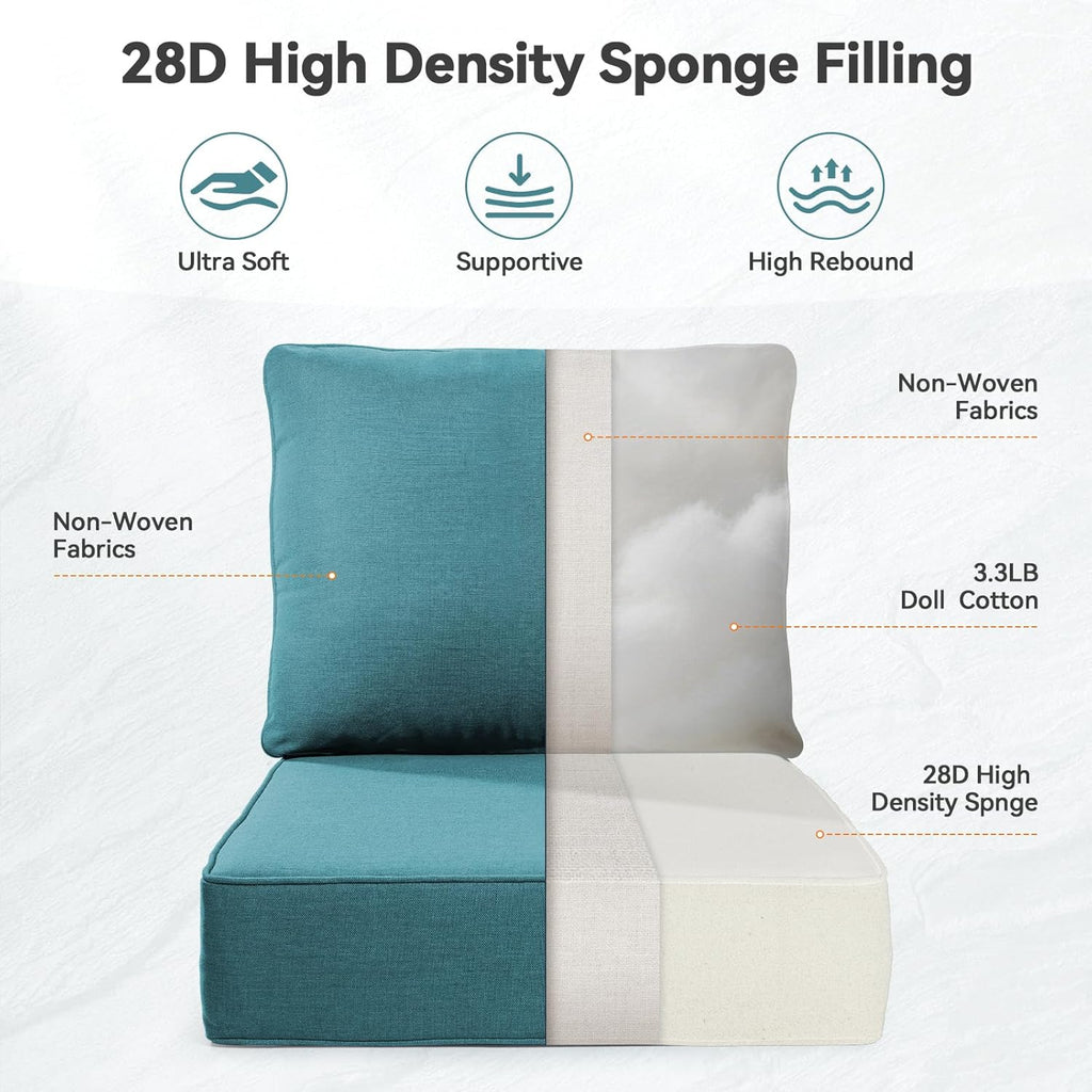 6" Thick Outdoor Cushions 22x24x6, 10-Set Deep Seat Patio Cushions with Removable Cover, Waterproof & Fade Resistant Replacement for Wicker Chair, Loveseat, Sofa - Peacock Green