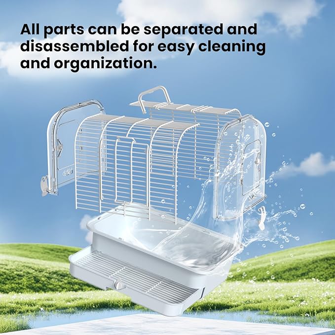 Travel Bird Carrier Cage,Transparent Parakeet Cage,Small Portable Bird Cage with Feeder Cups & Standing for Canaries Budgies Lovebirds Conures Cockatiels