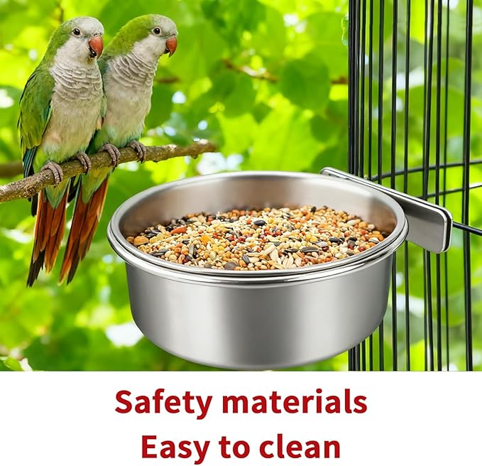 TBWHL Parrot Feeding Cups Hanging Pet Animal Stainless Steel Birdcage Bowls Bird Bowls for Cage Parakeet Birds Cage Accessories Suitable Small and Medium Bird S (2pcs)