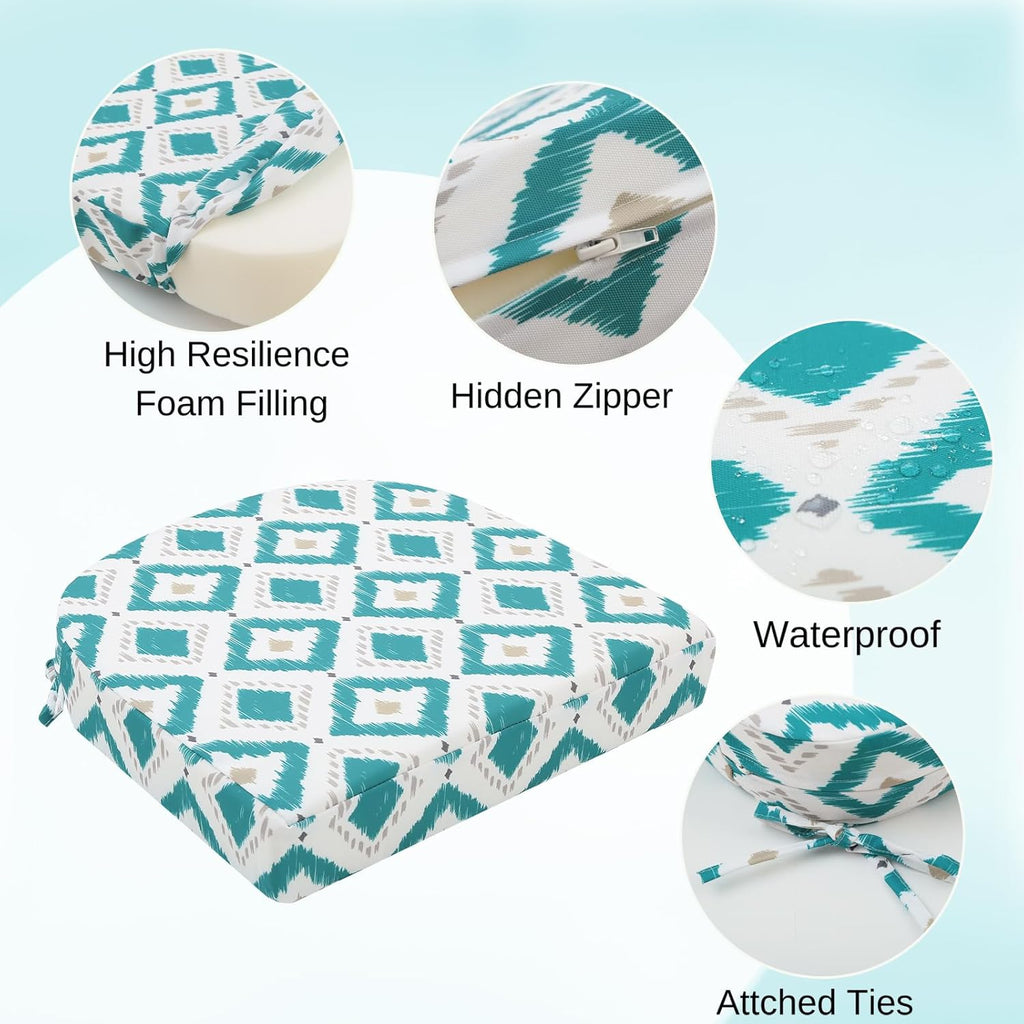 idee-home Outdoor Chair Cushions Set of 4, Thick 17" x 17" x 3" Outdoor Seat Cushions Patio Furniture Waterproof with Ties, Dining Pads