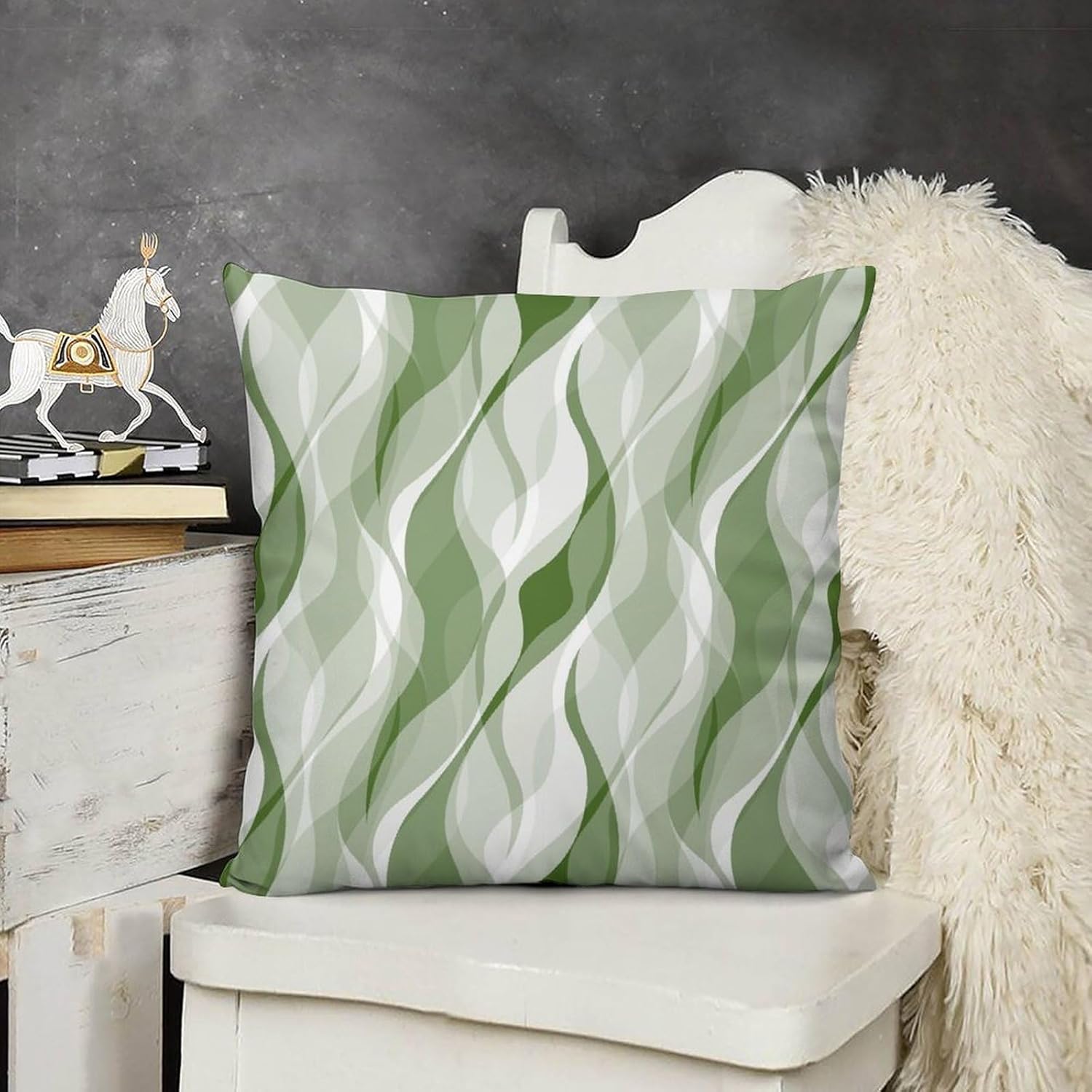 Green Throw Pillow Covers Modern Abstract Ombre Green Striped Decorations for Bedroom Living Room Farmhouse Sofa Pillows Bed Couch 22x22 Inch