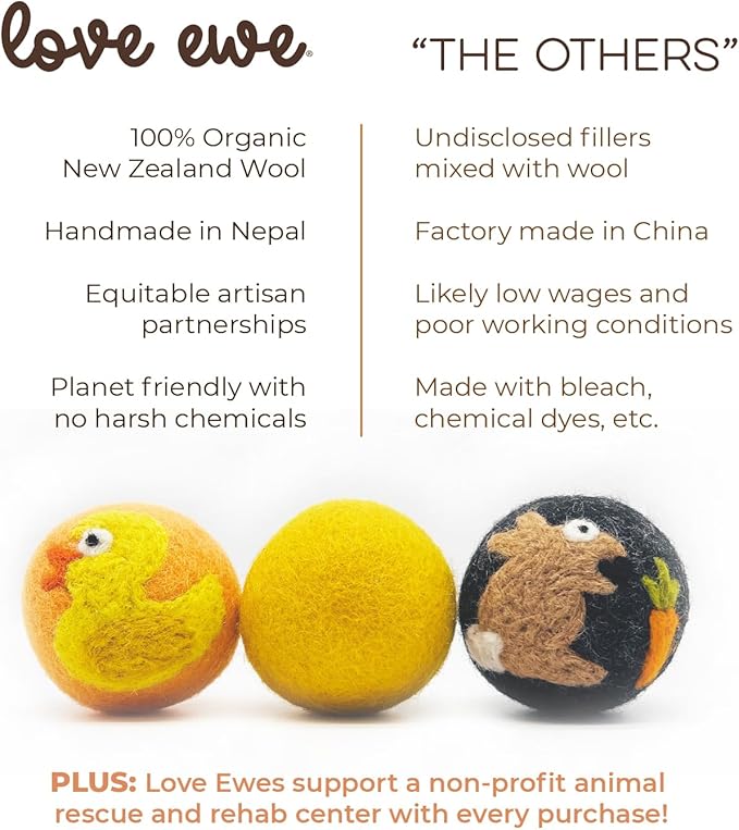 Wool Felt Balls 3 Pack Love Ewe Pet Supplies - 2 in Felted Wool Cat Toys 100% New Zealand Wools Felt Cat Toys Handmade Wools Felts Balls - Cats Felts Ball, Colorful Ball - Duck and Bunny