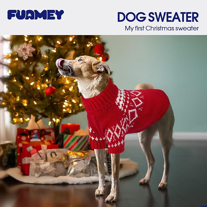 FUAMEY Printed Puppy Sweaters Christmas, Warm Sweater for Dogs with Front Sleeves, Cozy Fleece Pullovers Dog, Soft Pet Clothes Winter, Thermal Turtleneck Holiday Outfits Cold Weather (Red, S)