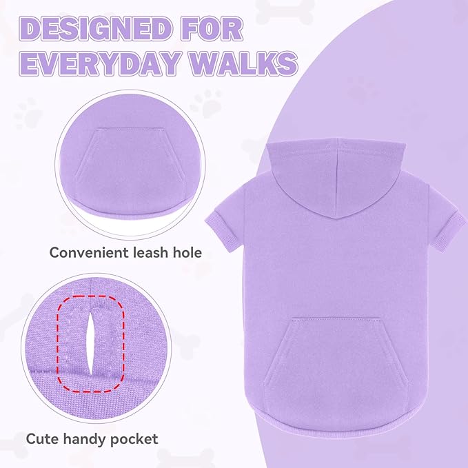 Dog Sweaters,Dog Hoodie,Cozy Fleece Interior Sweatshirt with Hood & Pocket,Leash Hole,Pet Clothes Sweater for Small,Medium,and Large Dogs,Light Purple&XL