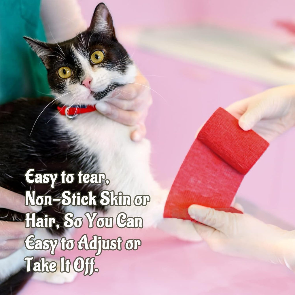 24 Pack Self Adhesive Bandage Wrap, 2” x 5 Yards Cohesive Medical Tape Elastic Grip Tape Red Sports Tape Athletic for Ankle, Wrist Sprains, Pet First Aid (Red, 2 Inch)