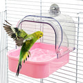 Tfwadmx Bird Cage Bath Hanging Parrot Bath Tub Water Shower Food Feeder Holder Tray Bird Bath Supplies for Small Birds Canary Budgies Cockatiel Lovebirds (Pink)
