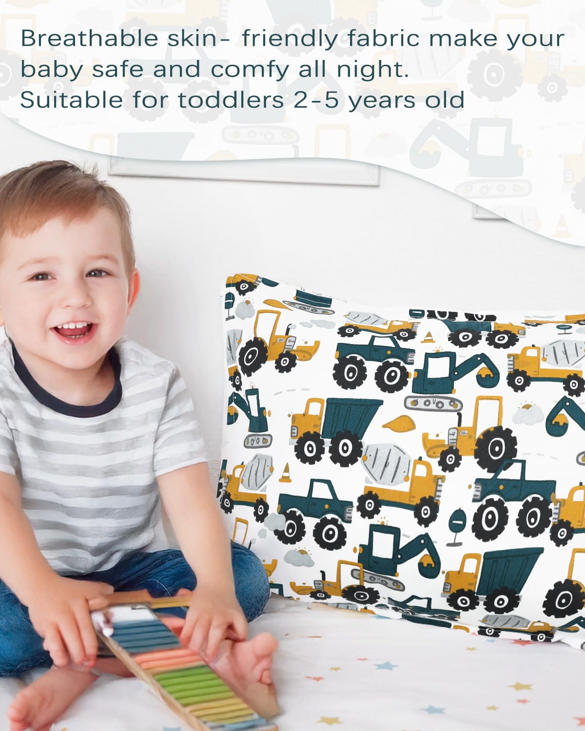 ALVABABY Toddler Pillowcases 2 Pack Organic Cotton Kids Pillow Cover Fit 13"x 18" or 12"x16" Envelope for Girl Boy Sleepy Travel