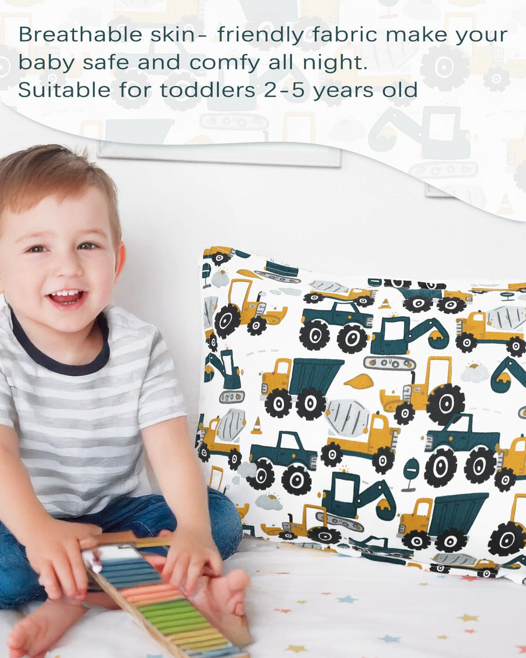 ALVABABY Toddler Pillowcases 2 Pack Organic Cotton Kids Pillow Cover Fit 13"x 18" or 14"x19" Envelope for Girl Boy Sleepy Travel(Pillowcase Only) 2L-FTP07A