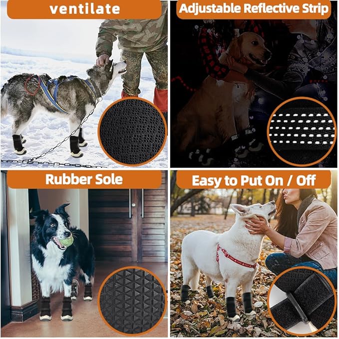 Dog Shoes for Hot Pavement Anti-Slip Dog Boots & Paw Protectors Breathable & Waterproof Dog Shoes for Small to Large Dogs with Reflective Straps Pet Dog Boots for Hiking Summer Outdoor