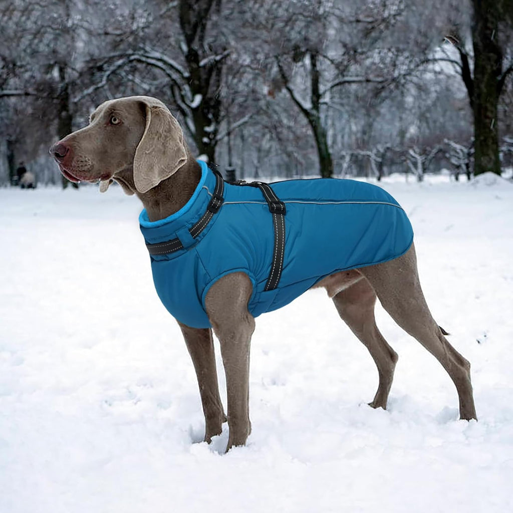 Lelepet Dog Coat with Harness Built in, Waterproof Dog Jacket for Large Dogs Reflective Windproof Winter Jacket with Zip Warm Cold Weather Coats for Dogs,Cozy Pet Snowsuit, Great Dane, Blue, XXXL