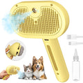 3 In 1 Steamy Brush with Release Button and Tank, Anti-Static Pet Brush for Long and Short Hair Pets to Remove Tangles and Loose Fur (Yellow)