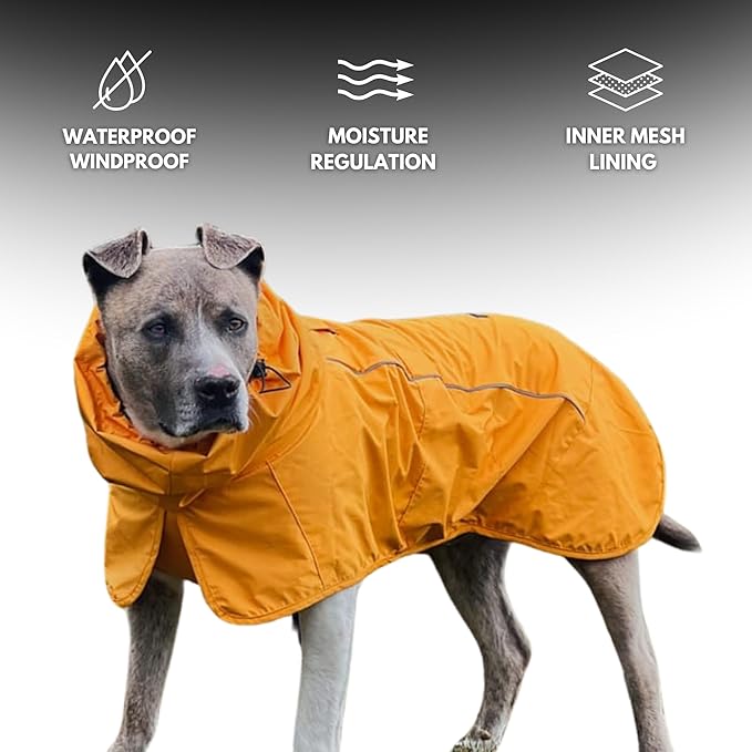 Spark Paws Dog Raincoat, Waterproof Windproof Rain Jacket, for Small Medium Large Extra Large Dogs, Reflective Breathable Full-Body Coverage Dry Suit - Mustard Yellow - XL