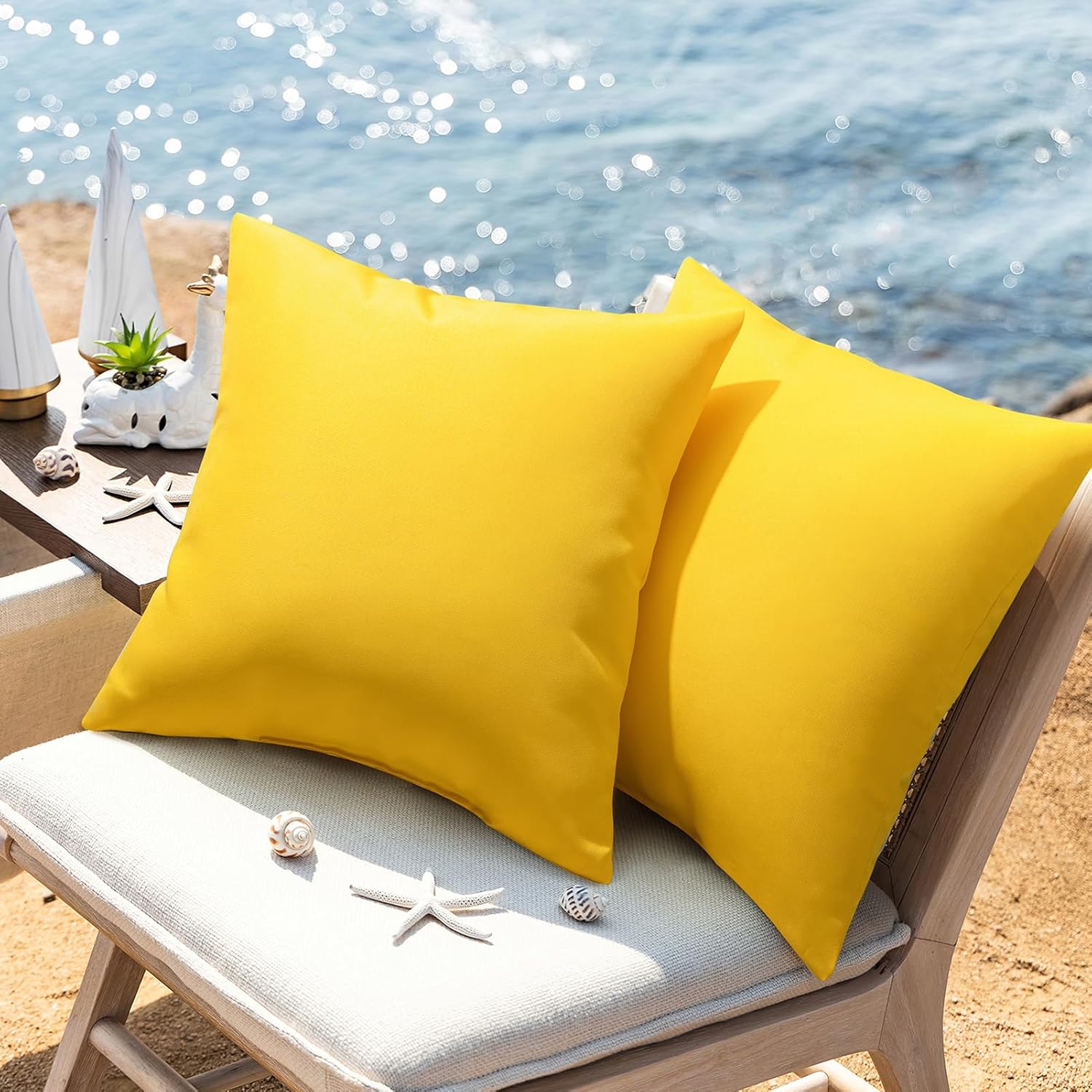 Phantoscope Pack of 2 Premium Dual Usage Outdoor Pillow Inserts, Waterproof Throw Pillows No Cover Needed, Colorful Decorative Couch Sham Cushion Stuffer Patio Couch Tent, Yellow 12 x 20 Inches