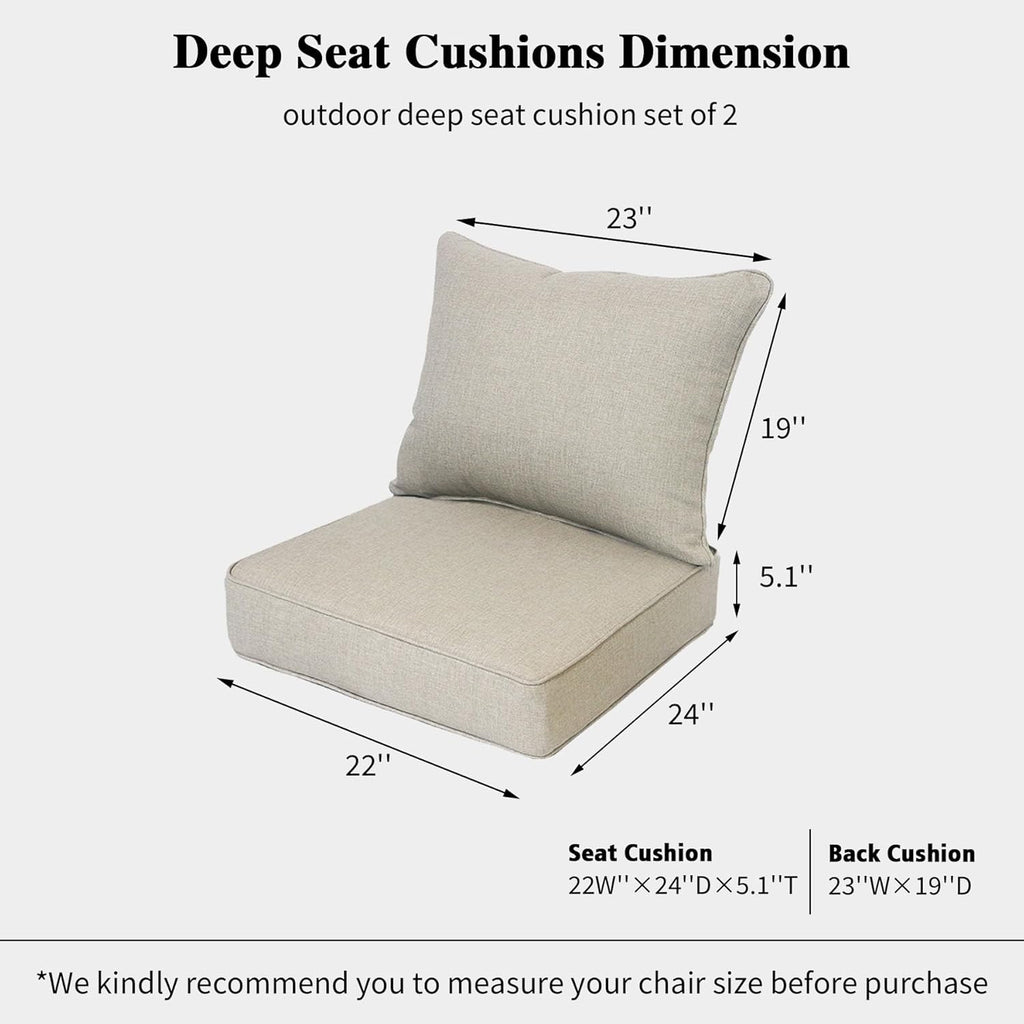 Outdoor 22x24 Inch Deep Seat Patio Cushion Set Outdoor Chair Cushions with Fade Resistant and Removable Cover for with Most Patio Furniture and homedepot Furniture Riverbed 2Sets
