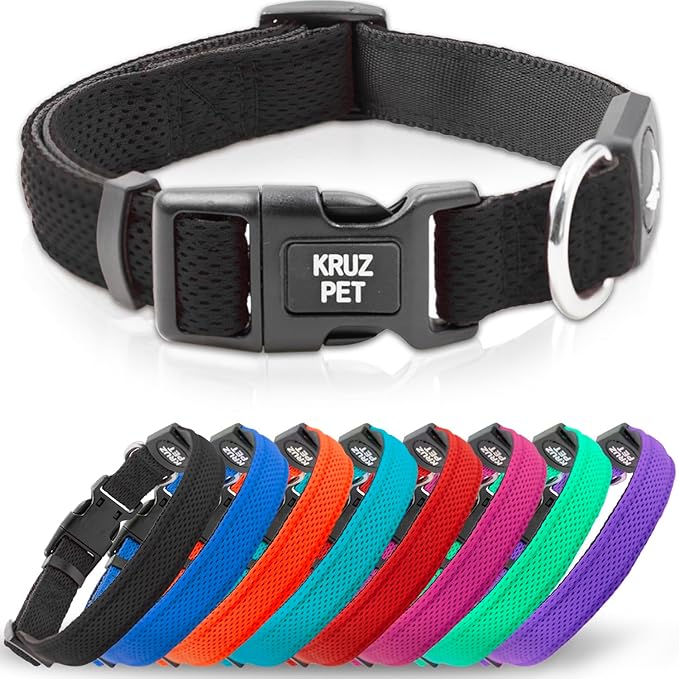 Kruz Dog Collar for Large Dogs (Width- 1.25", Neck - 18"-26") Adjustable Pet Neck Band with Comfortable Soft Padding, Lifetime Durability, Heavy-Duty O-Ring (Black, Large)