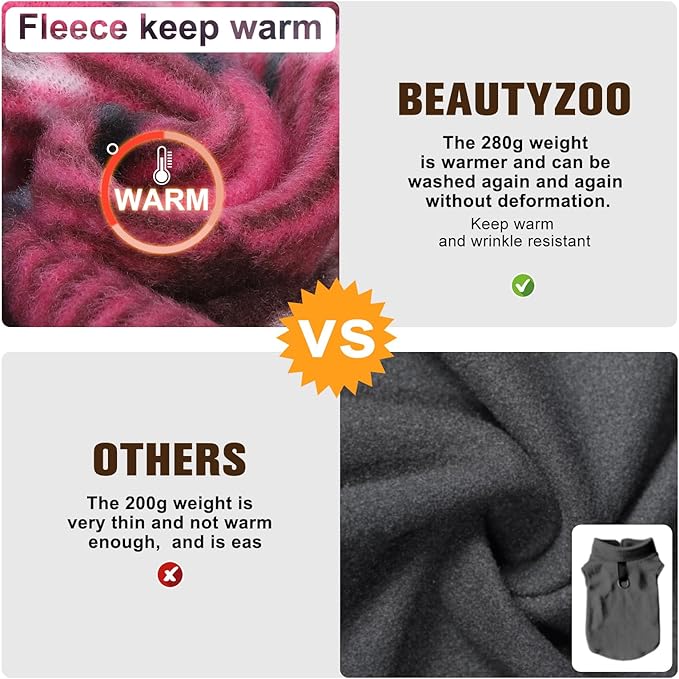 BEAUTYZOO Dog Fleece Vest Sweater Winter Jacket for Small and Medium Dogs with D-Ring Leash Cold Weather Coat Hoodie for XS S M Dogs Boy or Girls, Pink Buffalo M