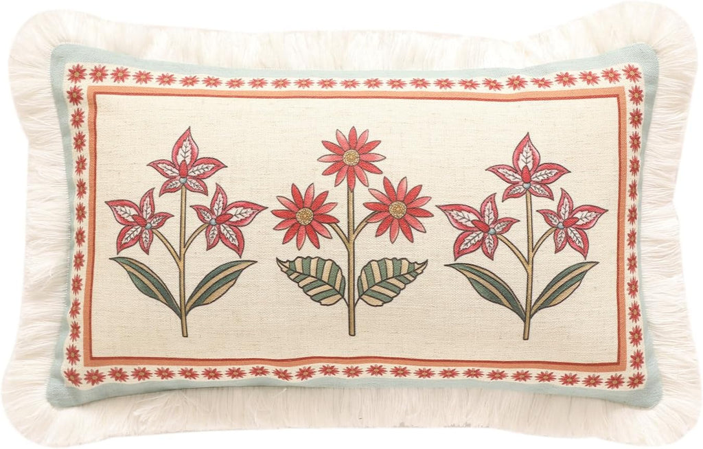 Blue Throw Pillow Covers,Cottage Rustic Farmhouse with Wild Flowers Pattern Linen Pillowcases,Decorative Lumbar Pillows Cushion Cover for Couch Sofa Bed Chair Car,12x20 Inches