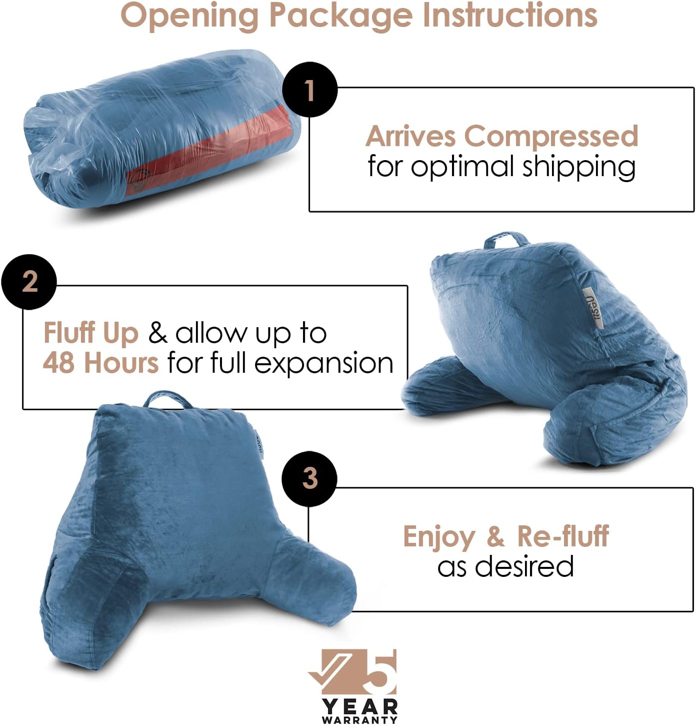 Nestl Reading Pillow with Shredded Memory Foam, Designed for Sitting Up in Bed and Couch, Back and Arms Adjustable Support for Adult & Teens Backrest Pillows for Reading, Washable Cover, Blue Heaven