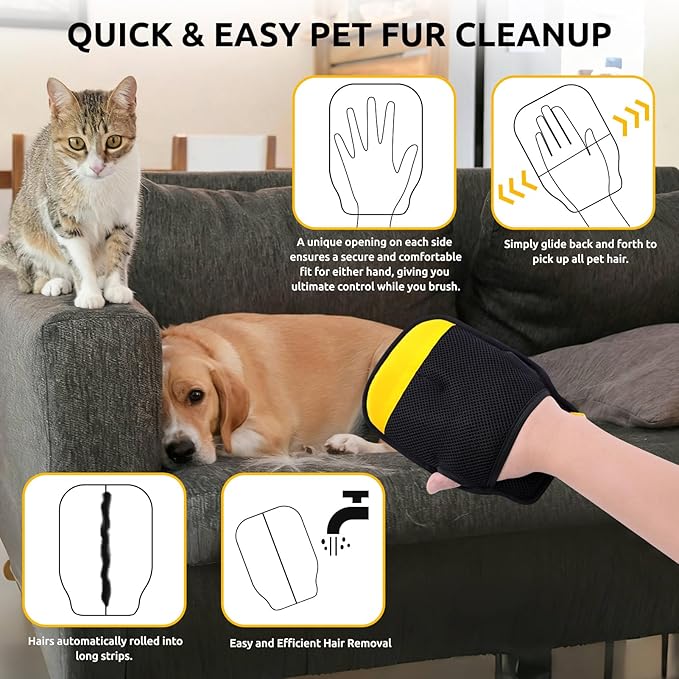 SAWMONG 2Pcs Pet Hair Removal Glove, Pet Hair Remover Glove for Dogs & Cats with Thumb Hole for Better Fit, Reusable Pet Hair Removal Tool for Couch,Clothes, Carpet, Curtain