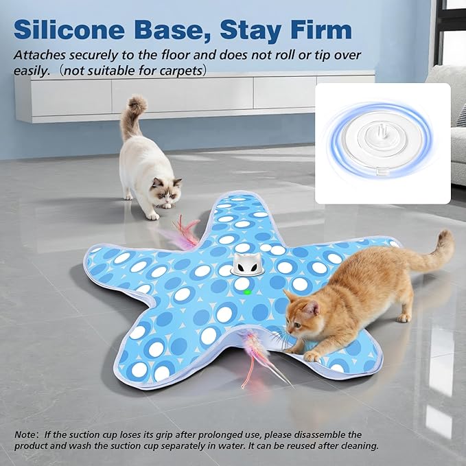 Rechargeable Interactive Cat Toys, Automatic Cat Toy for Indoor Cats, Durable Hide and Seek Cat Toy with Moving Concealed Feathers, Touch Activated Kitten Toys Cat Exercise Toys, Blue White Cover