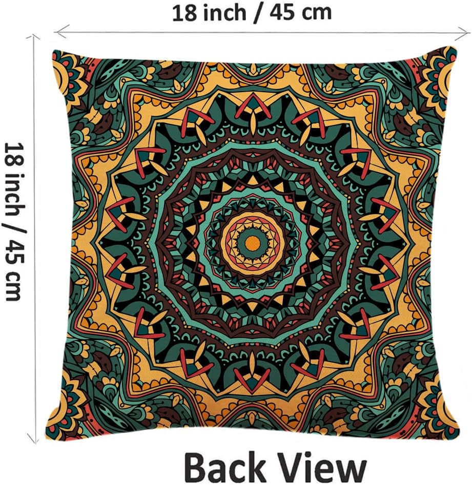 Decorative Square Throw Pillow Covers Retro Mandala Couch Sofa Bed Pillow Covers Cushion Cases 18x18 inch