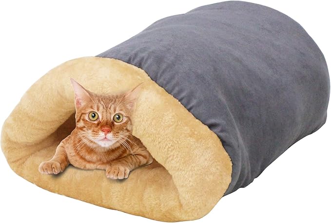 4 in 1 Self Warming Burrow Cat Bed, Pet Hideway Sleeping Cuddle Cave (Gray)