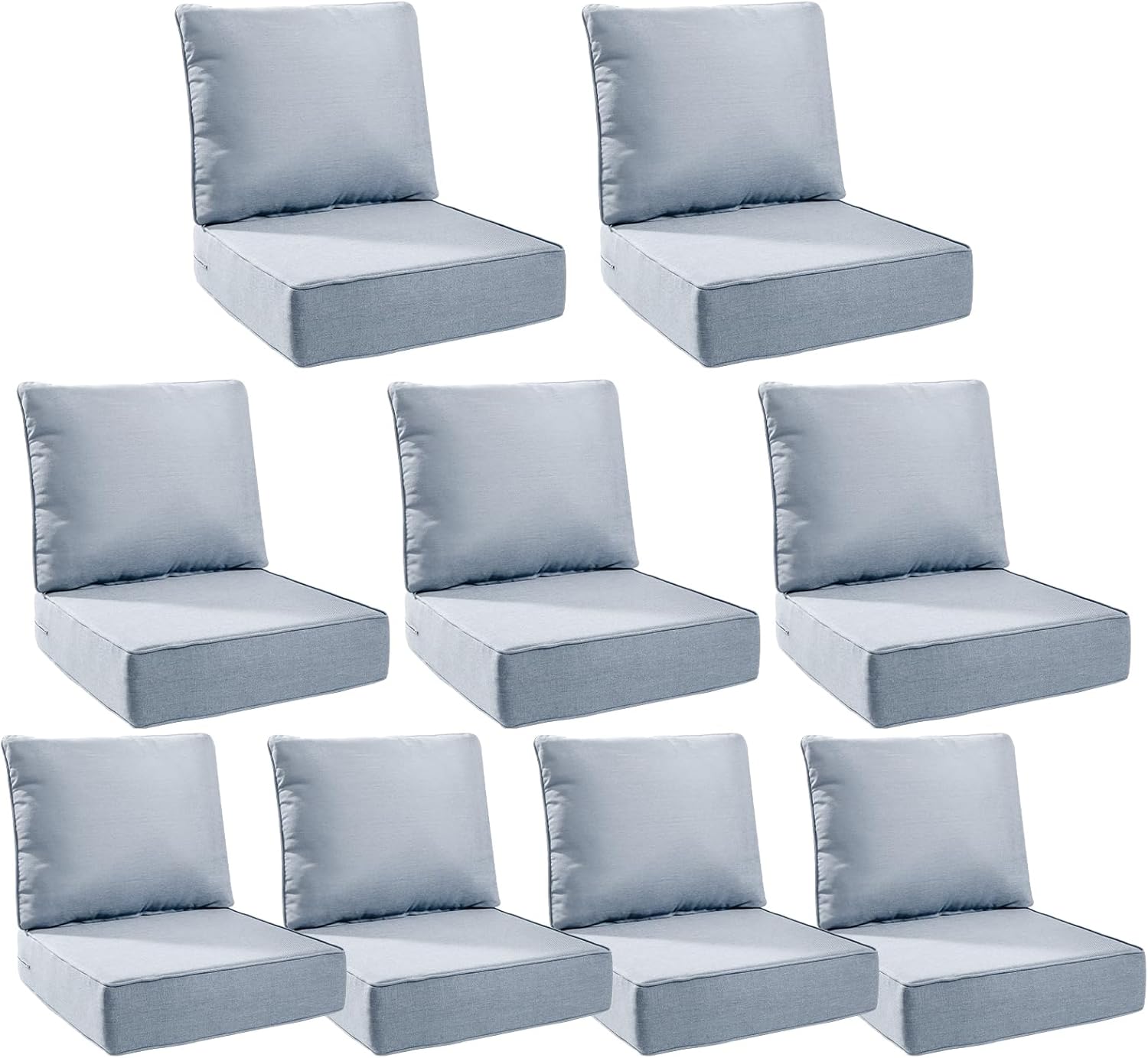 6" Thick Outdoor Cushions 24x24x6, 9-Set Deep Seat Patio Cushions with Removable Cover, Waterproof & Fade Resistant Replacement for Wicker Chair, Loveseat, Sofa - Baby Blue