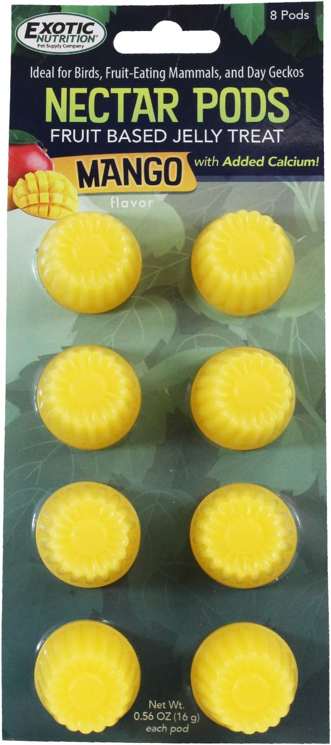 Nectar Pods (Mango) - Calcium-Fortified Jelly Fruit Treat - Sugar Gliders, Marmosets, Squirrels, Parrots, Cockatiels, Parakeets, Lovebirds, Conures, Hamsters, Day Geckos, Kinkajous & Other Small Pets