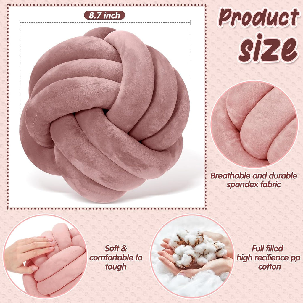 Yerliker 4 Pcs Knot Pillow Ball, 8.7 Inches Soft Home Decorative Round Throw Pillow Handmade Knotted Plush Accent Cushion Gifts for Nursery Decor Home Bed Sofa Bedroom Decoration