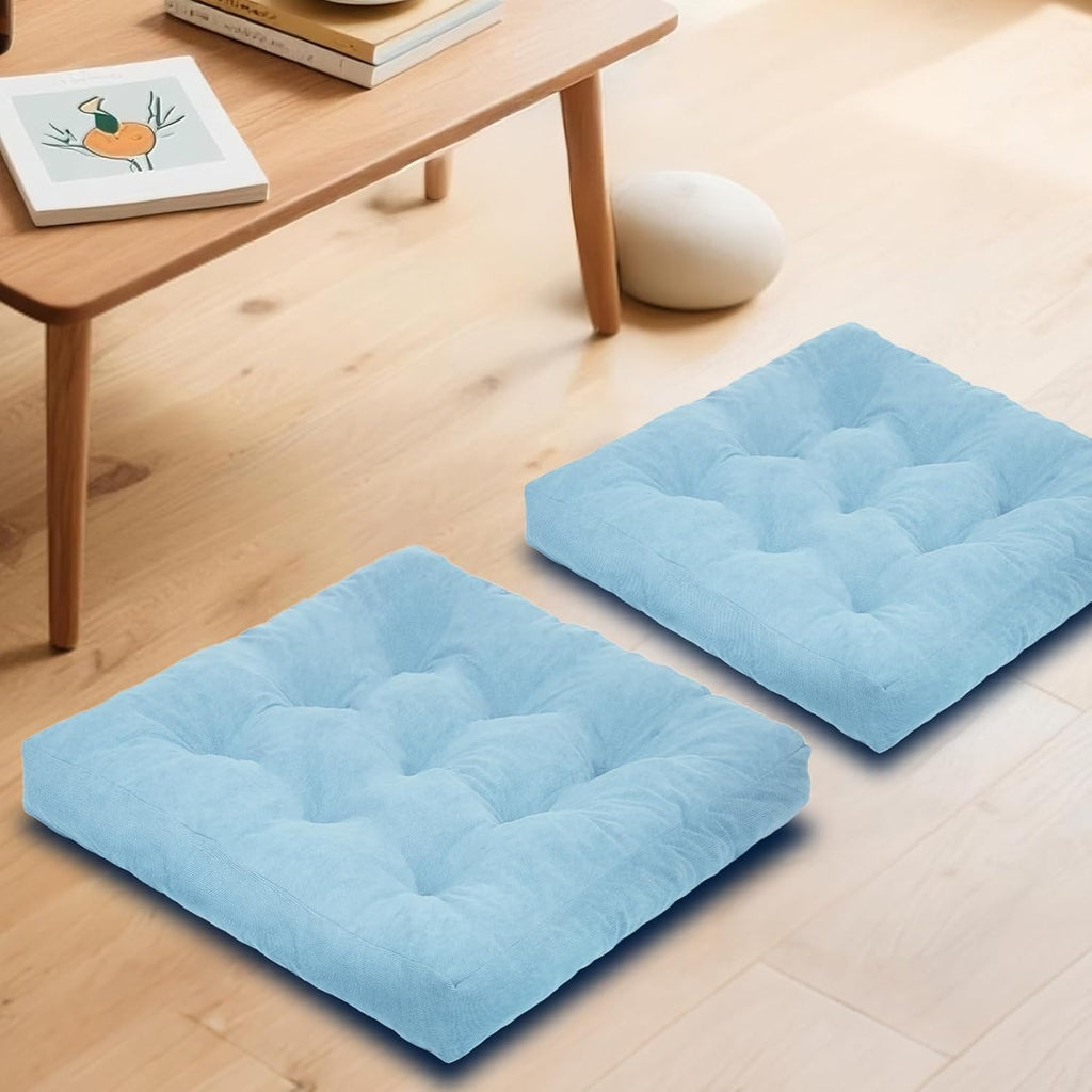 Meditation Floor Pillow Set of 2, Square Large Pillows Seating for Adults, Tufted Corduroy Cushion for Tatami Living Room, 22x22 Inch FP-Lblue