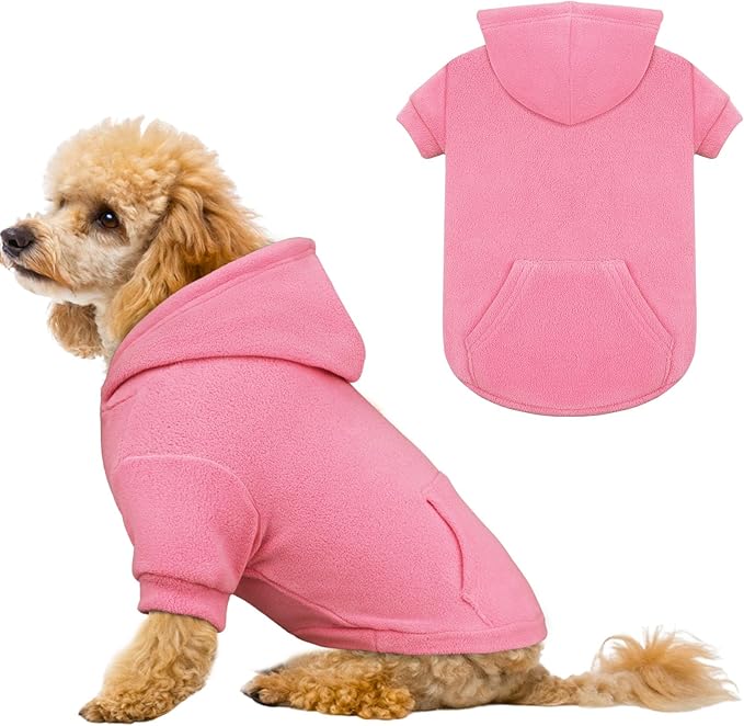 Extra Small Dog Sweater,Dog Hoodie,Warm Fleece Sweatshirt with Hood & Pocket,Leash Hole,Cozy Cold Weather Cat Pet Clothes Puppy Sweater for Small Dogs(Pink,XS)