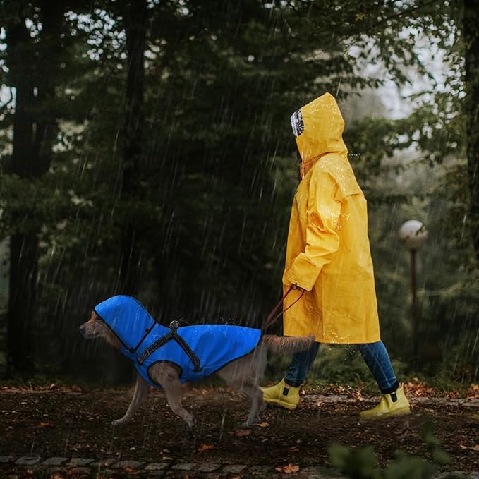 Mosucoirl Dog Raincoat Waterproof Dog Hoodie Reflective Doggie Raincoat Hooded Adjustable Rain Jacket for Small Medium Large Dogs Puppies Doggie Black Red Yellow Green (Blue, L)